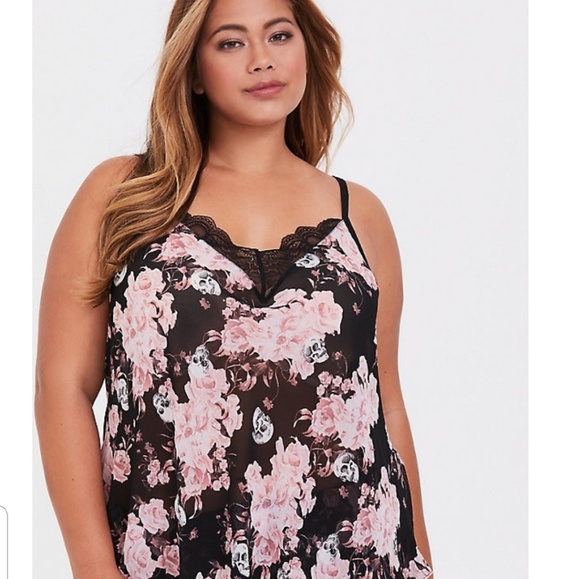 Black & Pink Floral Skull Chiffon Cami - Picture 4 of 4